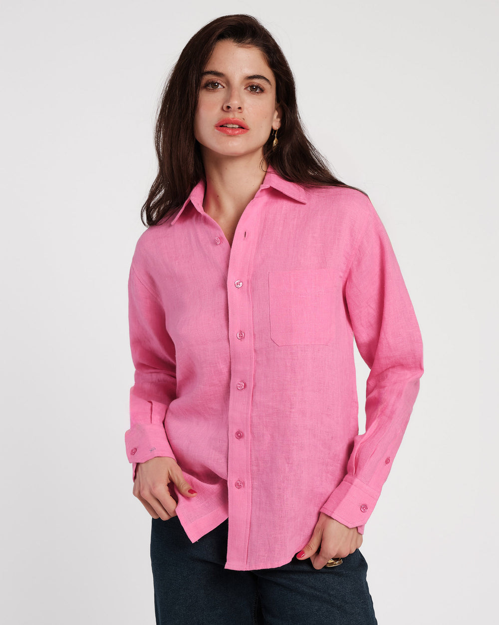pink linen dress shirt J.McLaughlin Women's Britt Linen Shirt Light Pink, Size XL