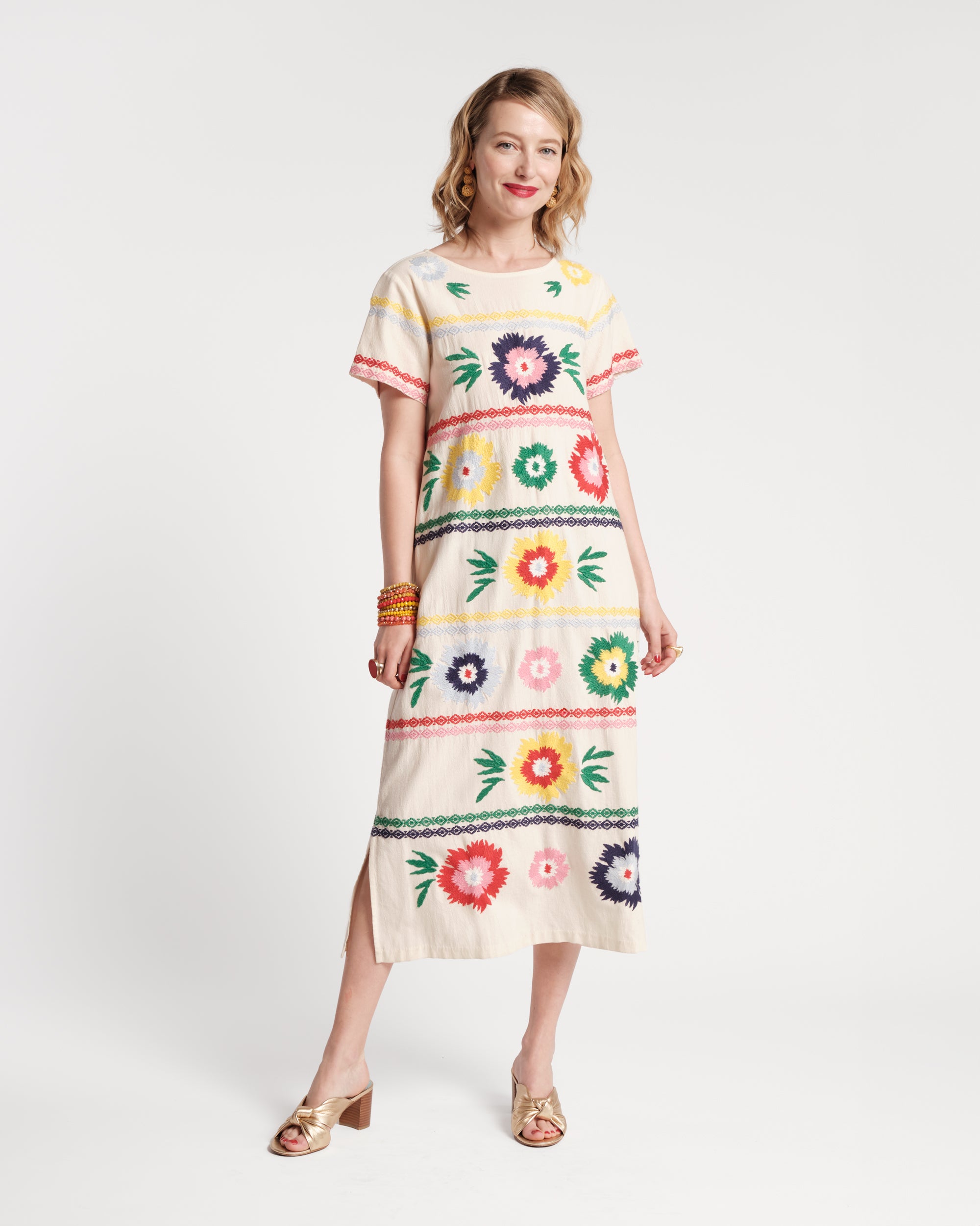 Brett Embroidered Dress Cotton Oyster