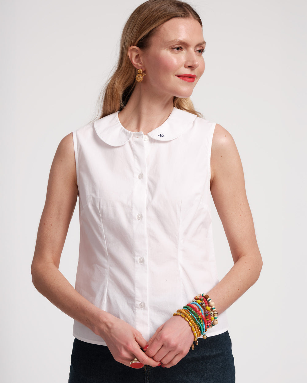 Louise Collar Cotton Shell - White - Frances Valentine