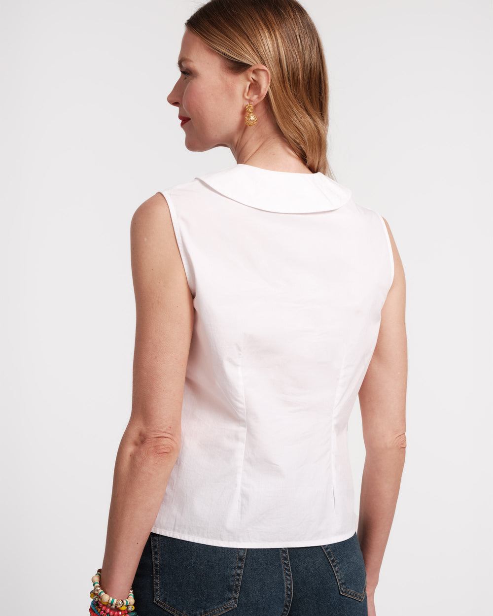 Louise Collar Cotton Shell - White - Frances Valentine