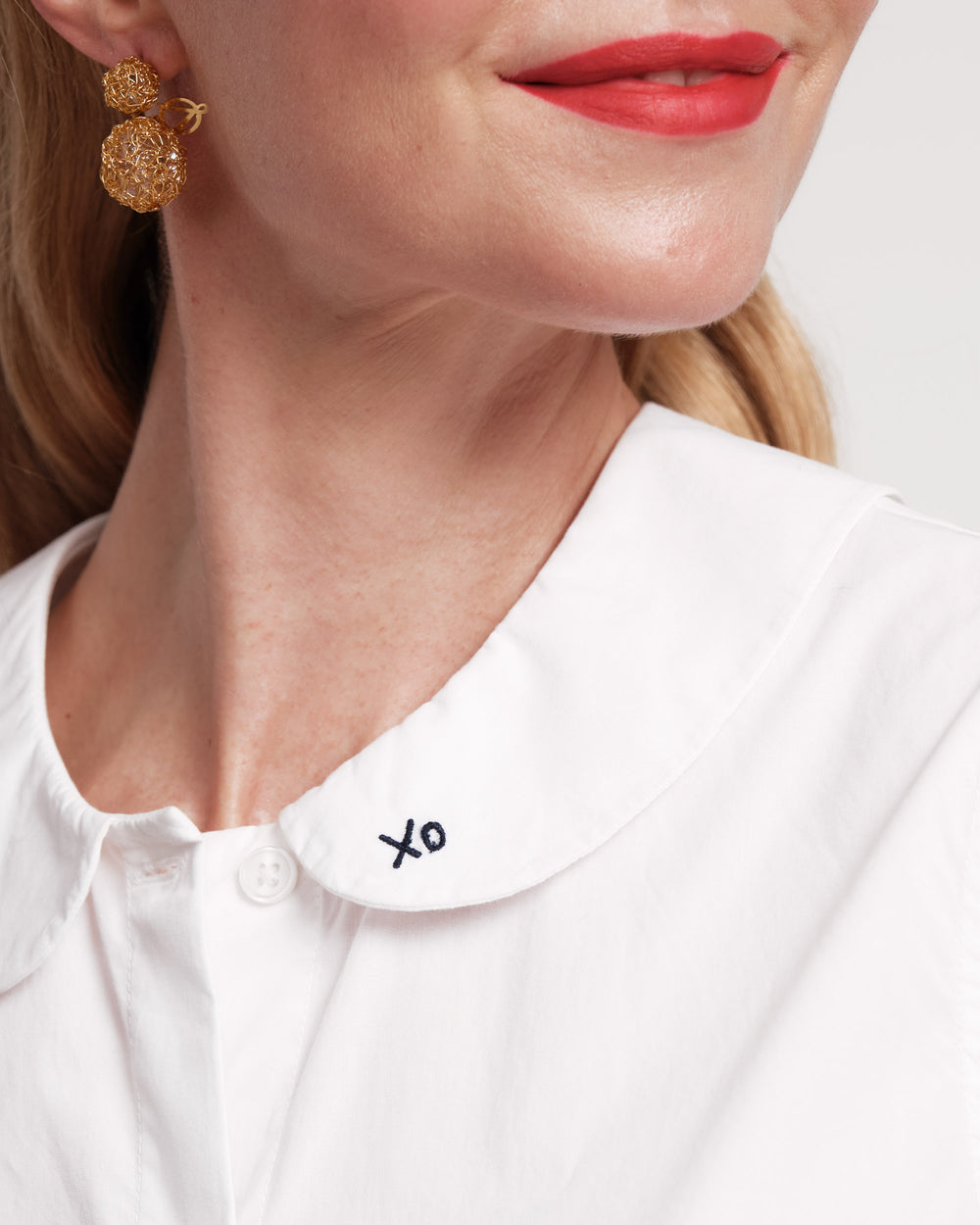 Louise Collar Cotton Shell - White - Frances Valentine