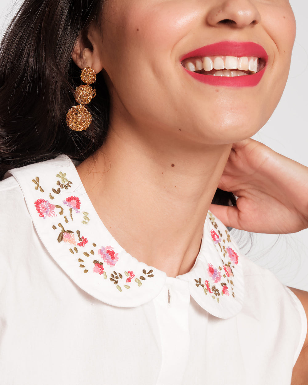 Louise Floral Collar Top - Embroidered - Frances Valentine