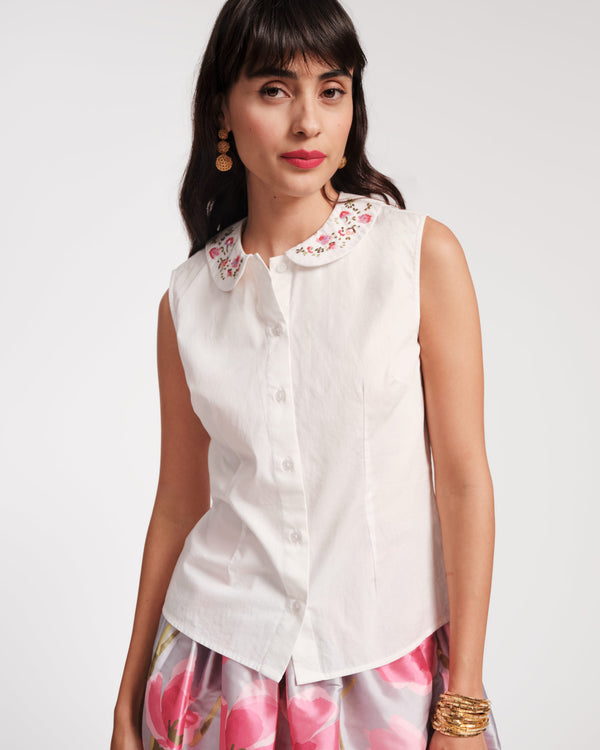Louise Floral Collar Top - Embroidered - Frances Valentine