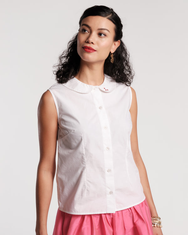 Louise Heart Collar Shell - White Tops Frances Valentine