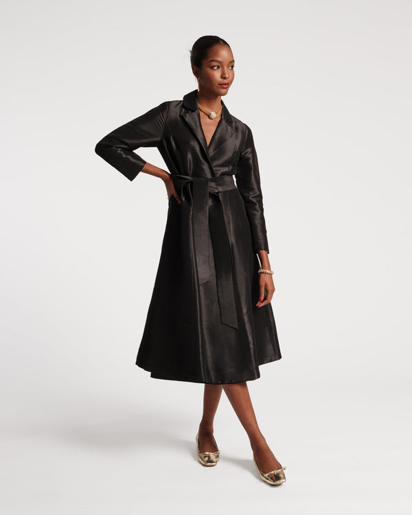 Lucille Dupioni Wrap Dress - Black - Frances Valentine
