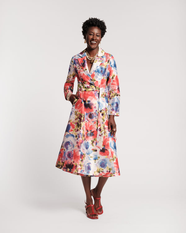 Lucille Wrap Dress Super Bloom Poly Dupion Pink/Purple/Multi Frances Valentine
