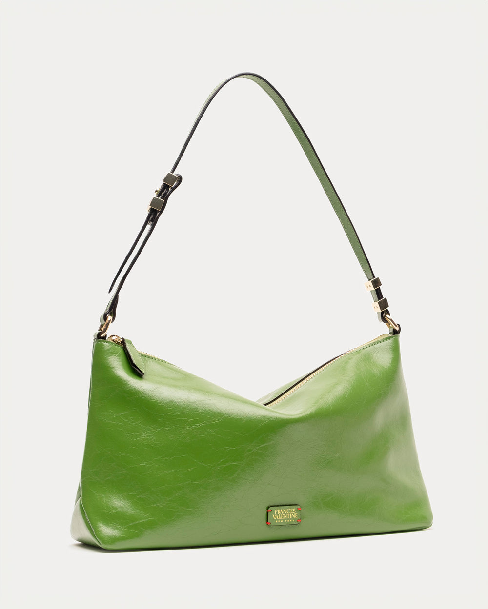 Large Freddie Shoulder Bag - Crinkled Leather Green Frances Valentine