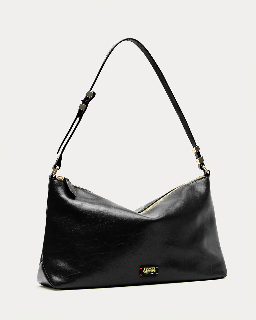 Large Freddie Shoulder Bag - Crinkled Leather Black Frances Valentine