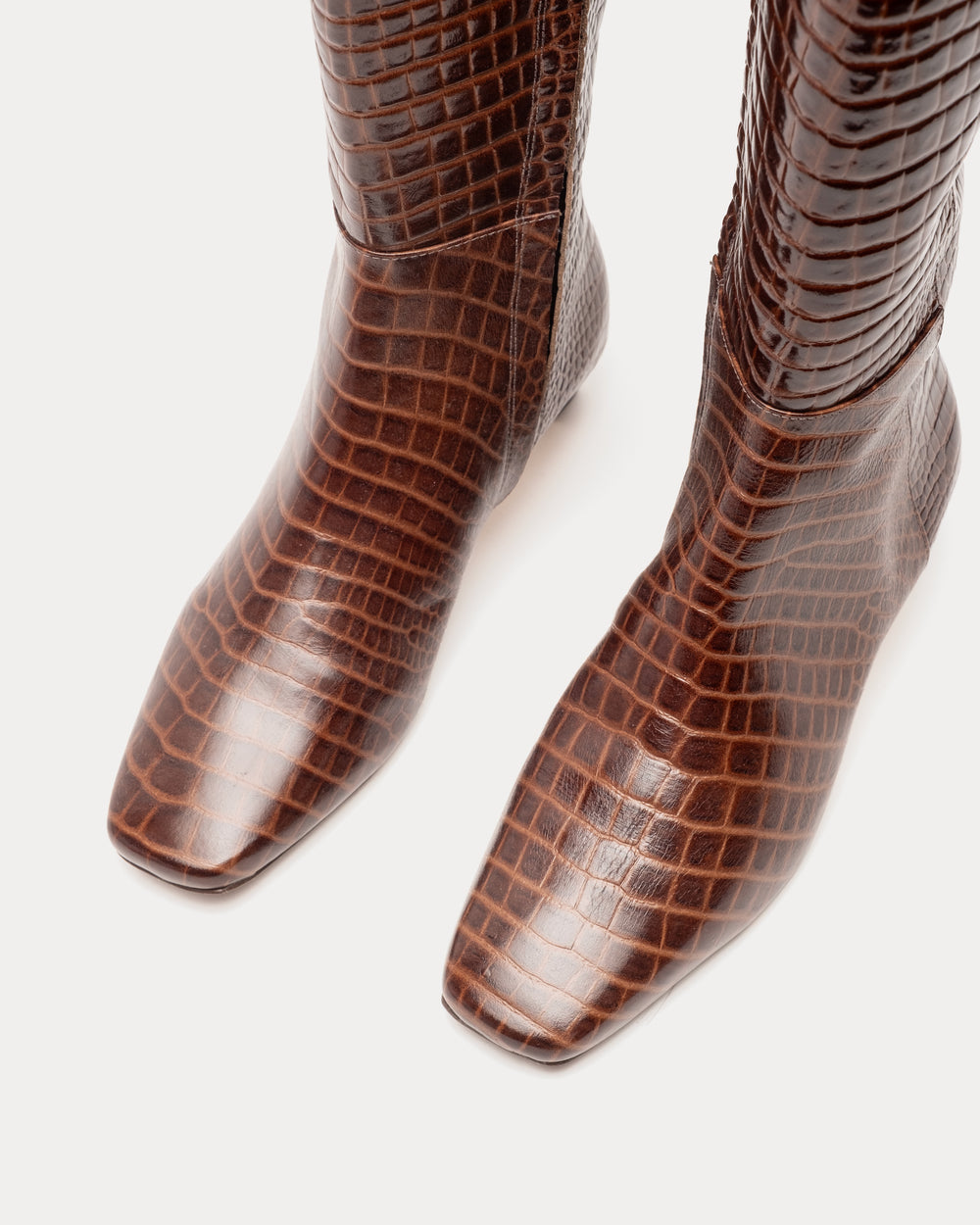 Mackie Boot - Croc Emboss Leather Chocolate Boots Frances Valentine