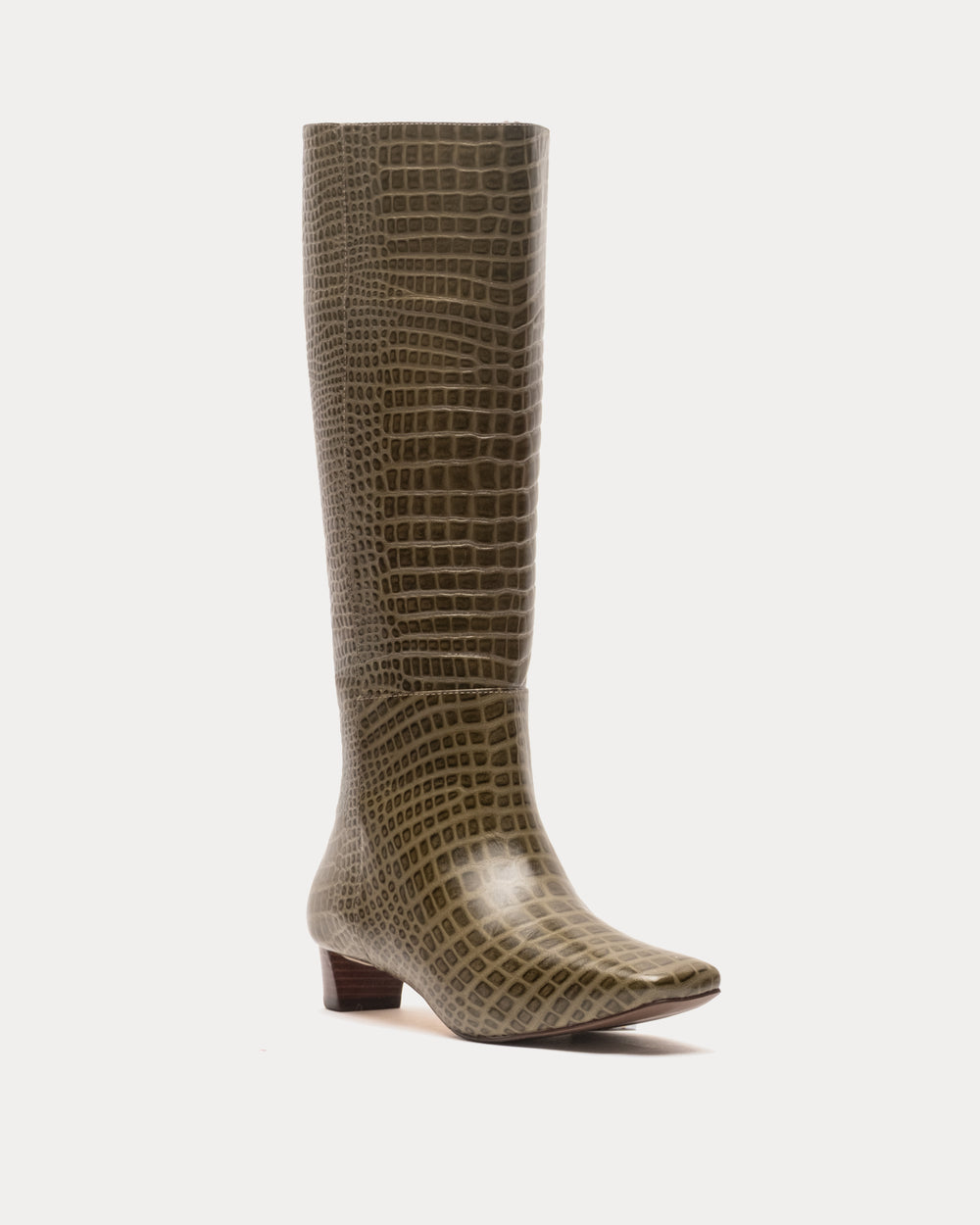 Mackie Boot - Croc Emboss Leather Olive Boots Frances Valentine