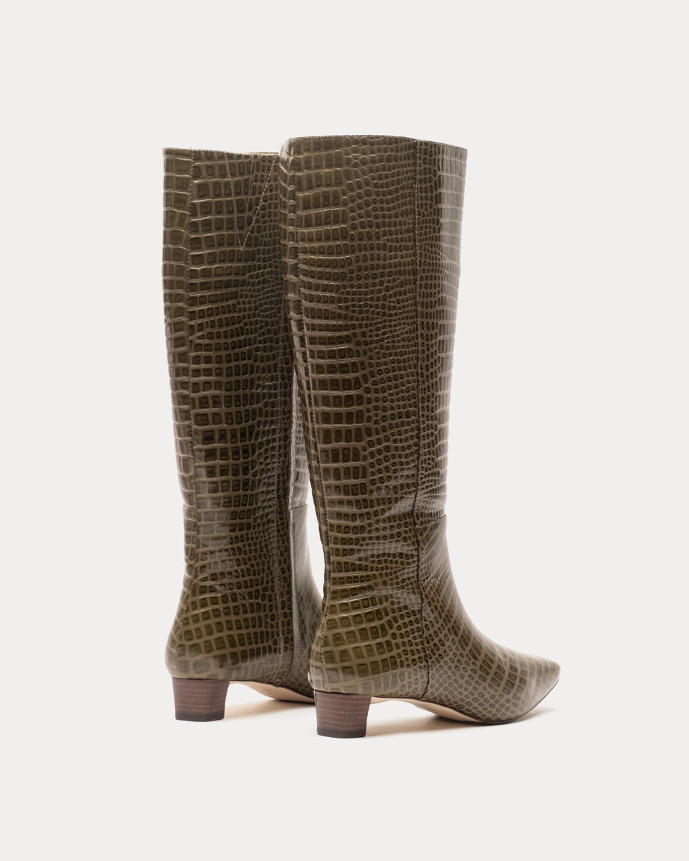 Mackie Boot - Croc Emboss Leather Olive Boots Frances Valentine