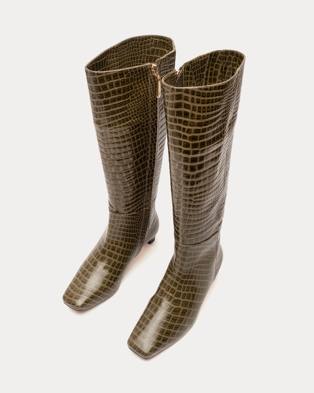 Mackie Boot - Croc Emboss Leather Olive Boots Frances Valentine