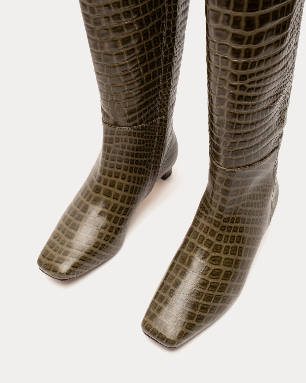 Mackie Boot - Croc Emboss Leather Olive Boots Frances Valentine