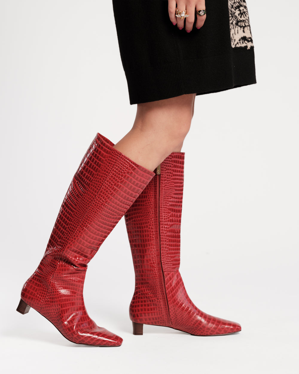 Mackie Boot - Croc Emboss Leather Red Boots Frances Valentine