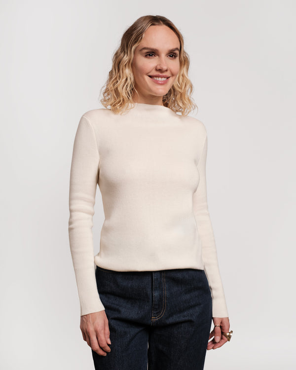 Marie Long Sleeve Cotton Sweater - Oyster Sweater Frances Valentine
