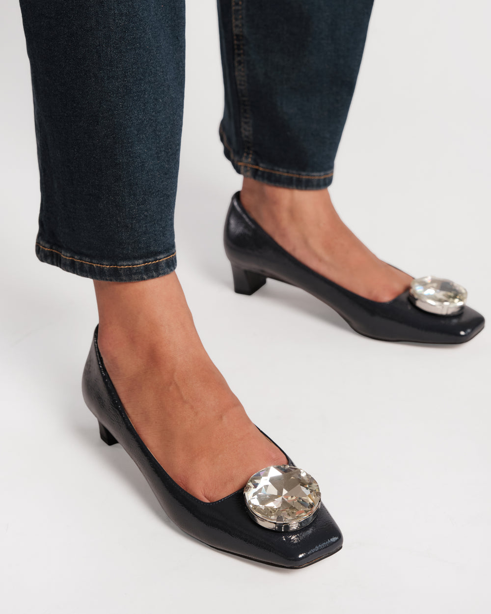 Mary Mod Heel - Crinkled Leather Navy Heels Frances Valentine
