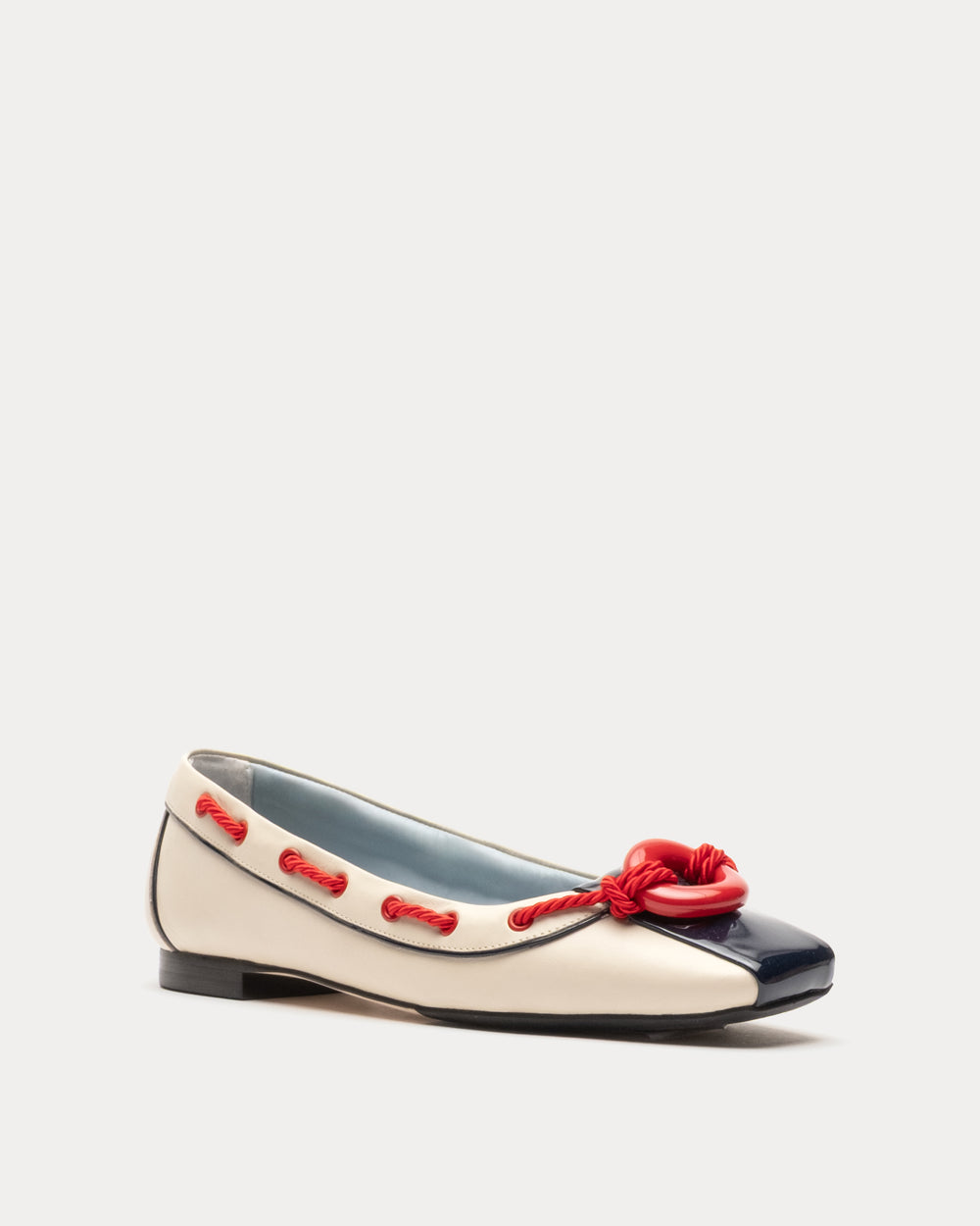 McCoy Boat Shoe Nautical Leather Oyster/Navy Frances Valentine