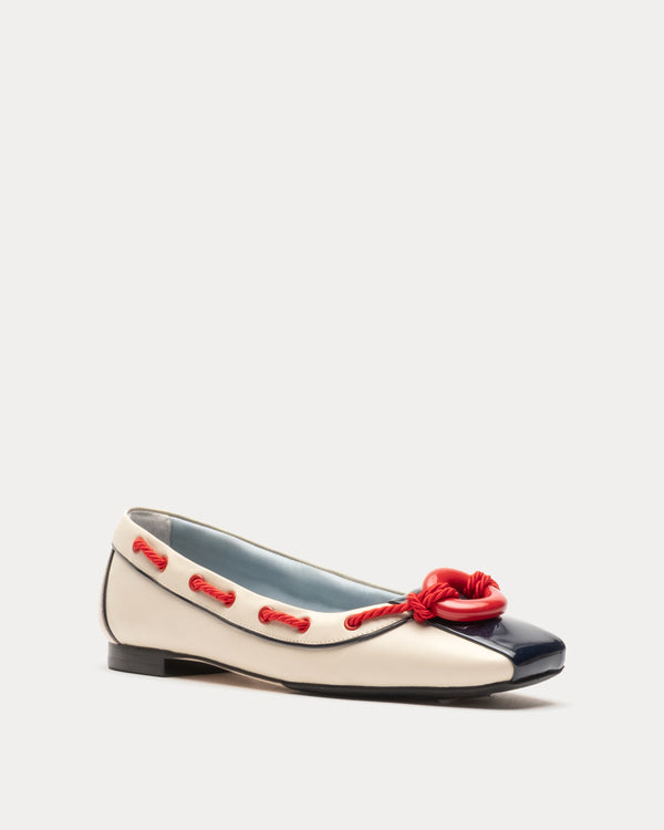 McCoy Boat Shoe Nautical Leather Oyster/Navy Frances Valentine