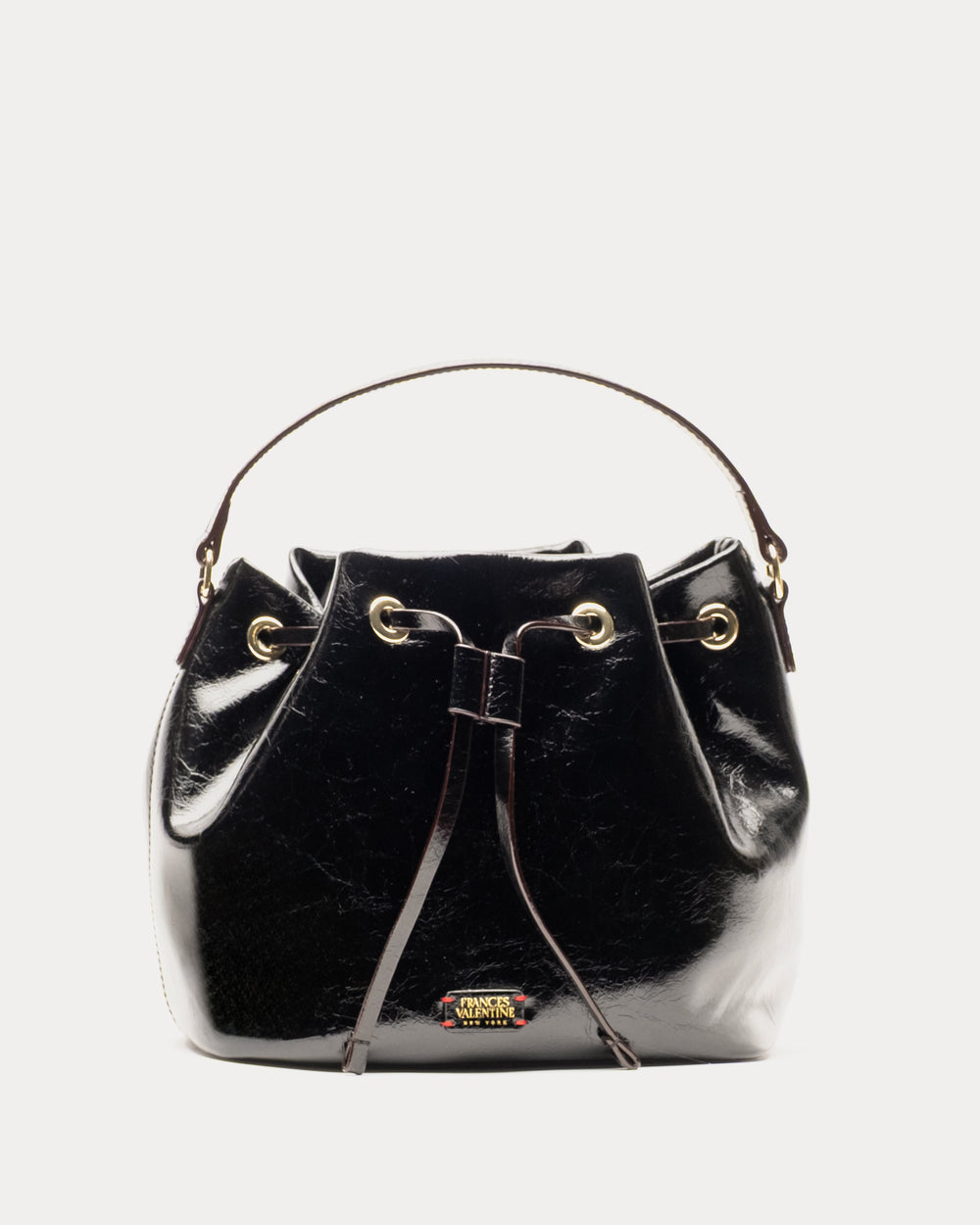 Medium Minnie Bucket - Crinkled Leather Black - Frances Valentine