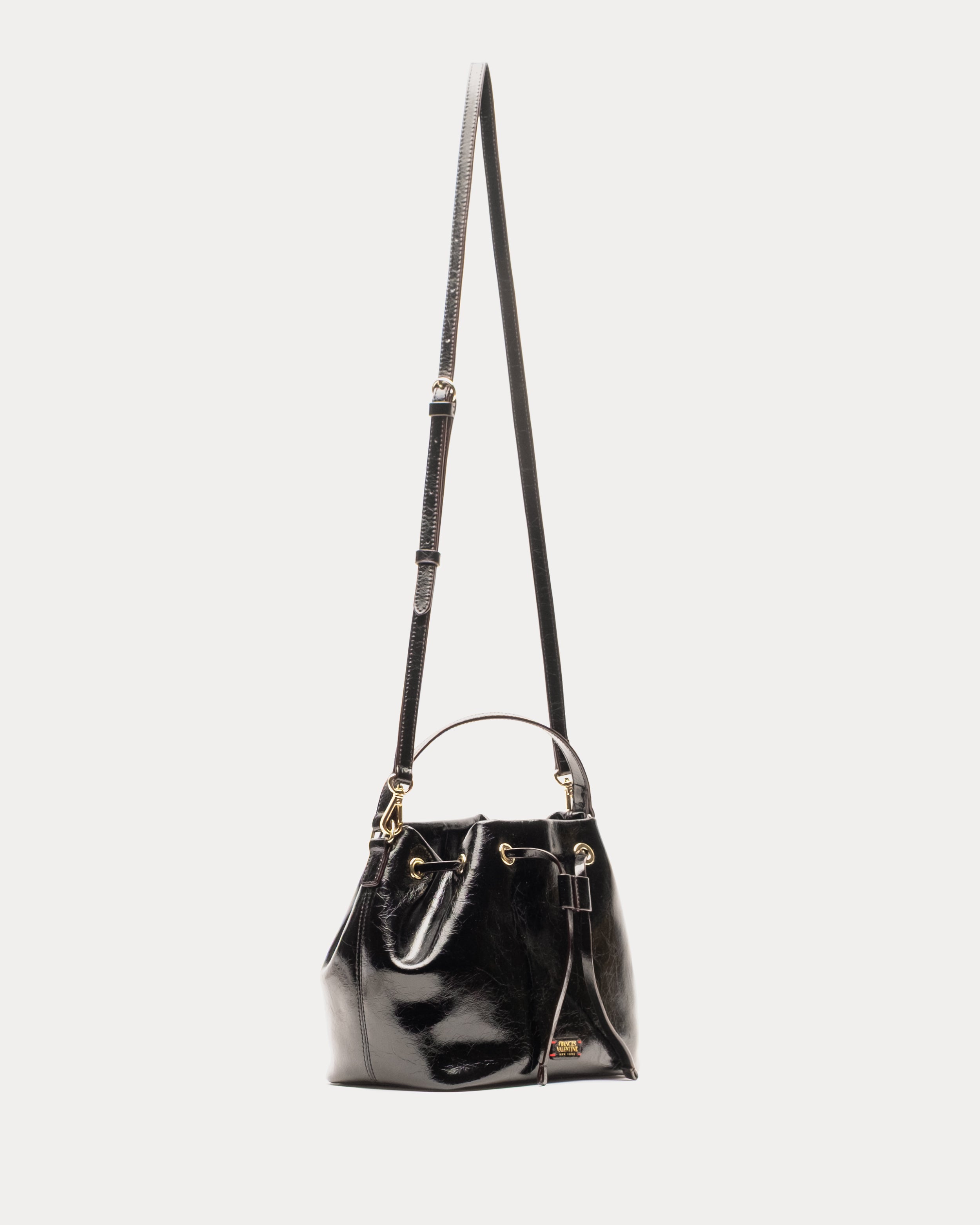 Medium Minnie Bucket - Crinkled Leather Black – Frances Valentine
