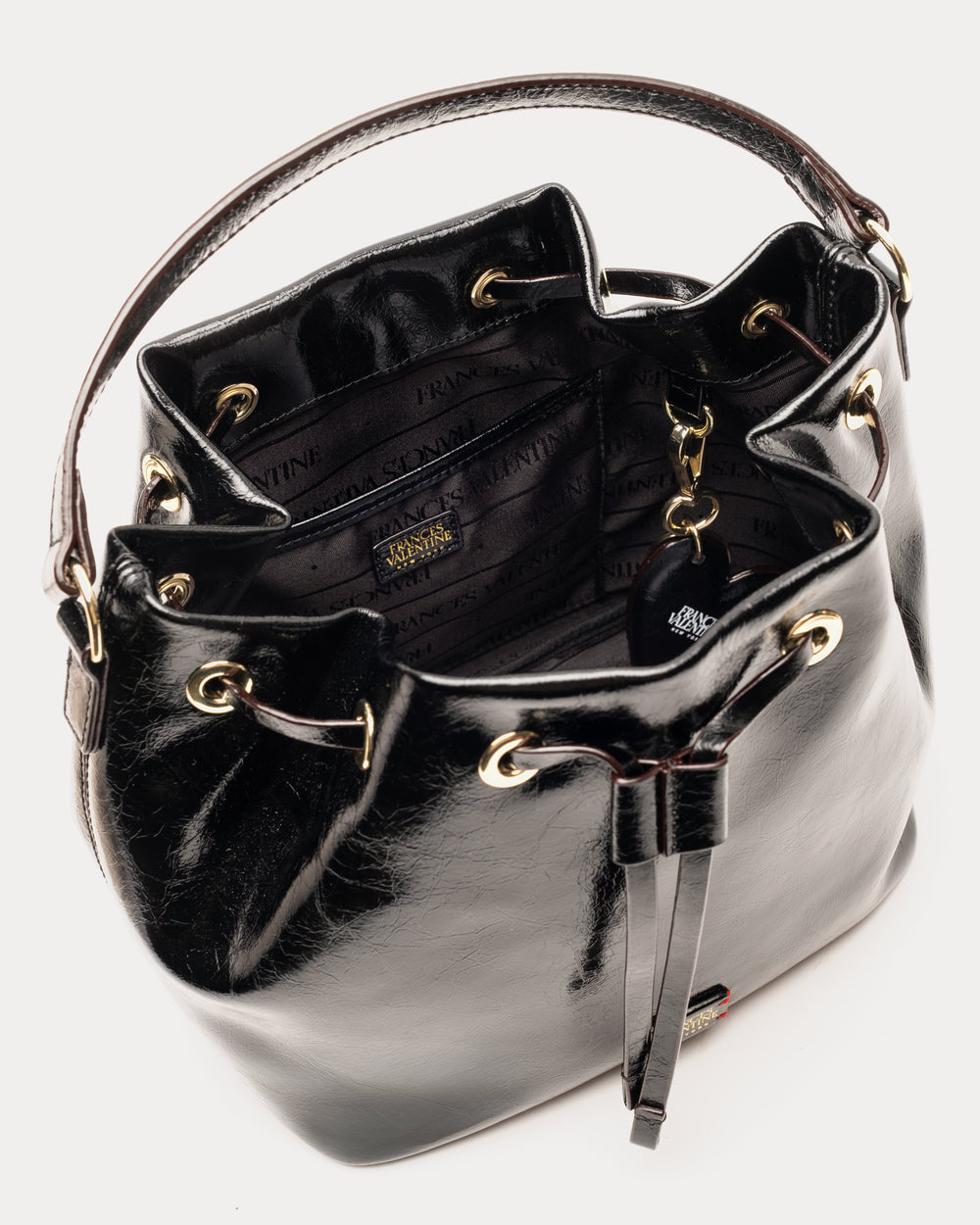 Medium Minnie Bucket - Crinkled Leather Black - Frances Valentine