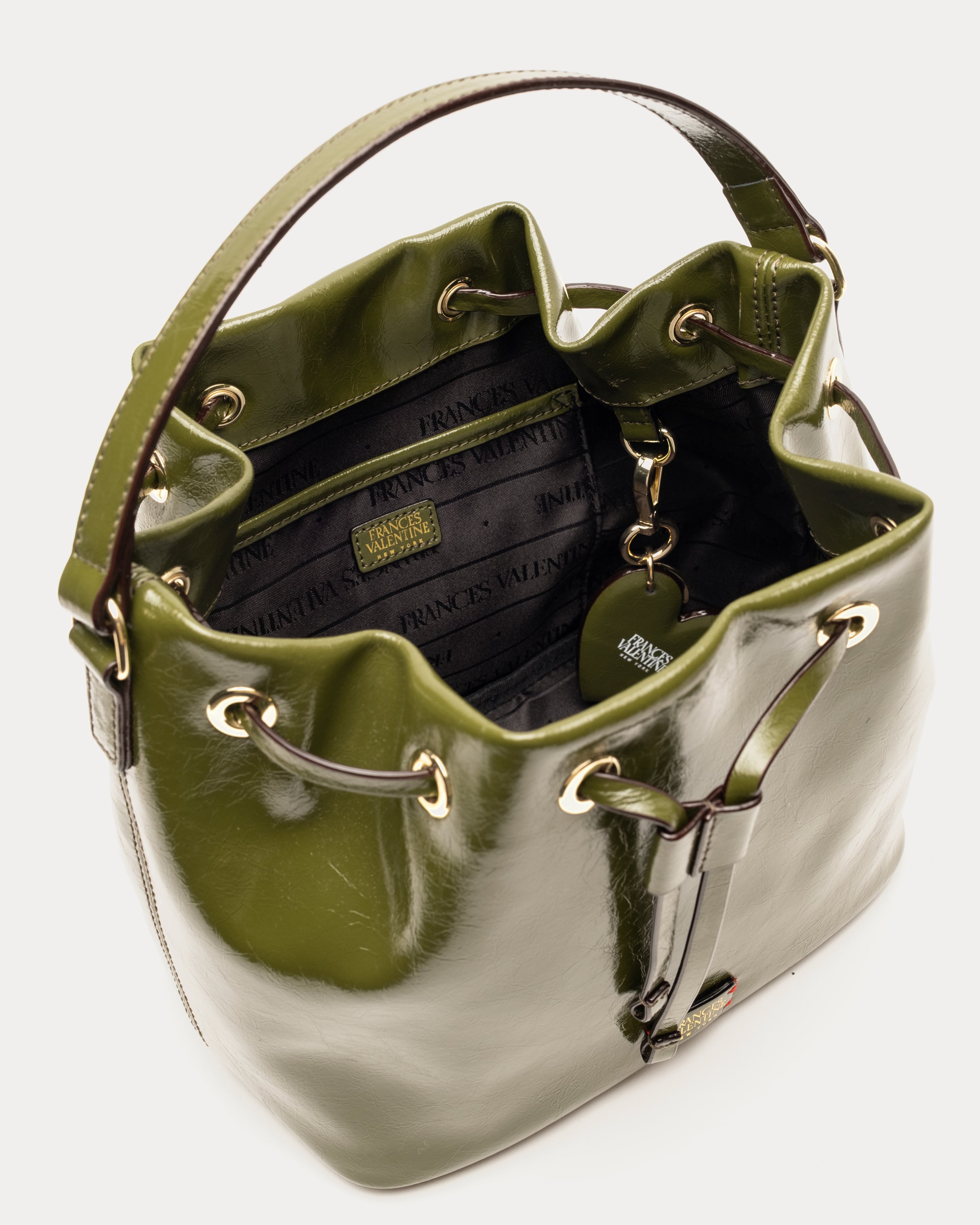 Medium Minnie Bucket - Crinkled Leather Olive – Frances Valentine