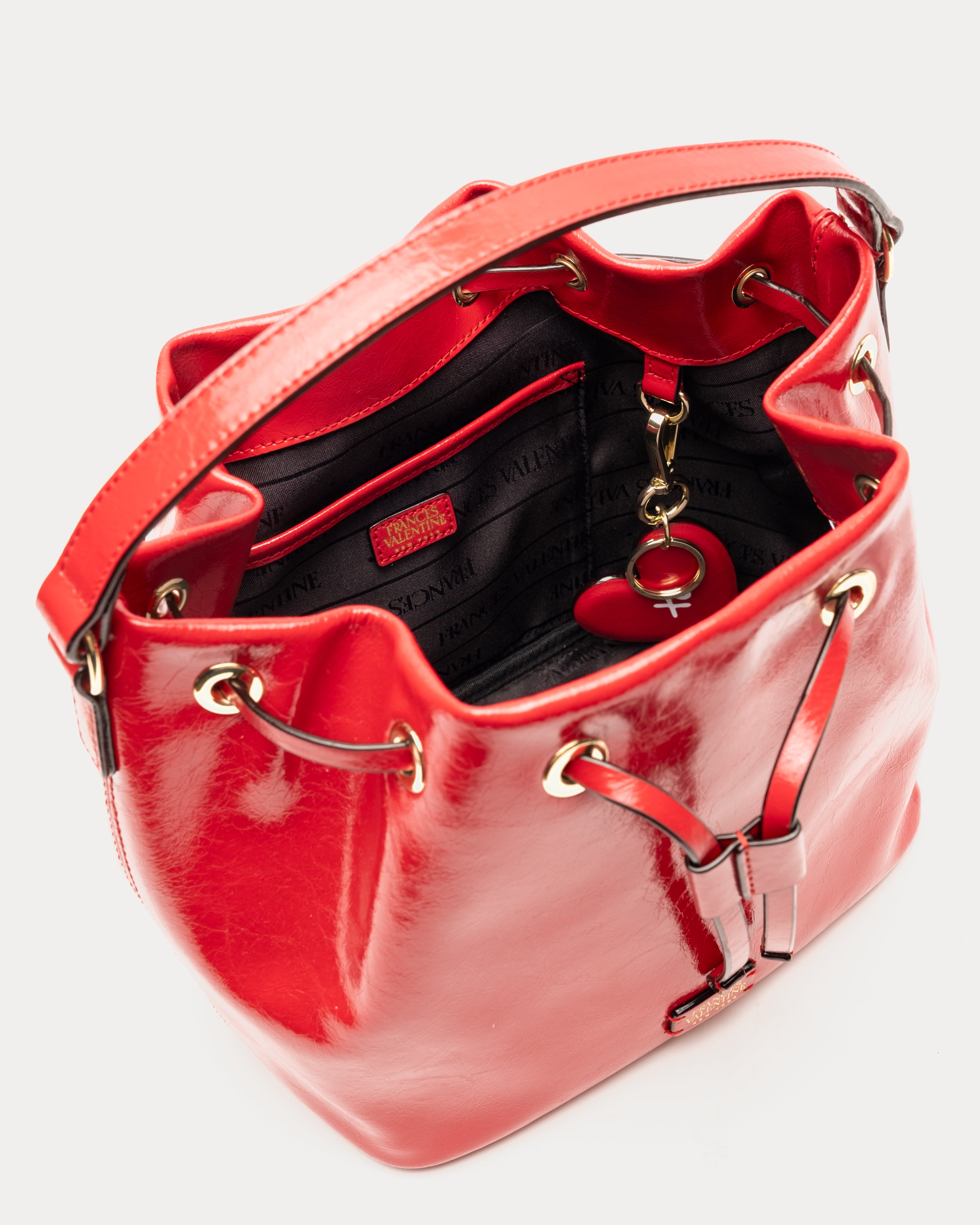 Medium Minnie Bucket - Crinkled Leather Red – Frances Valentine