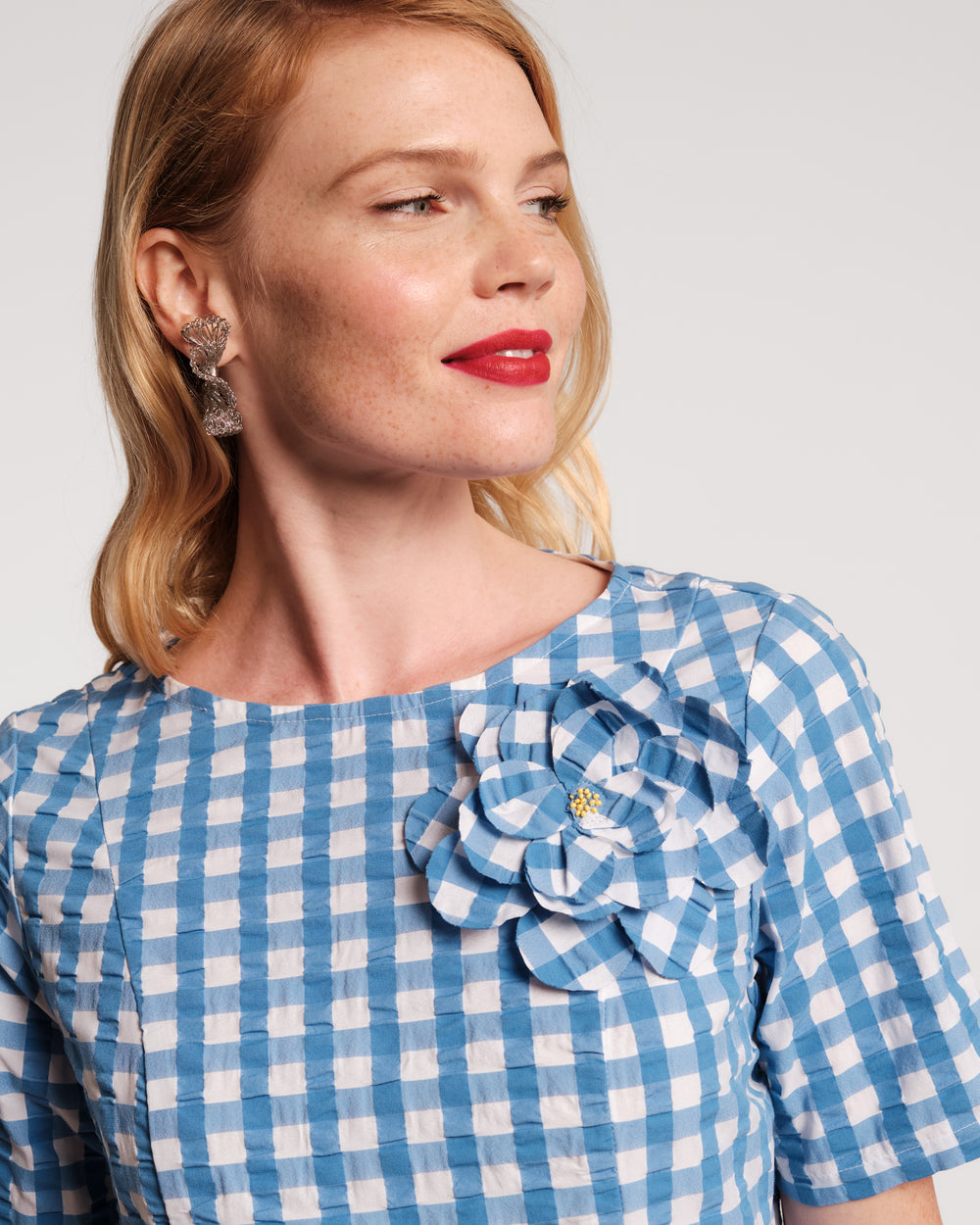Michelle Midi Dress Gingham Cotton Blue/White Frances Valentine