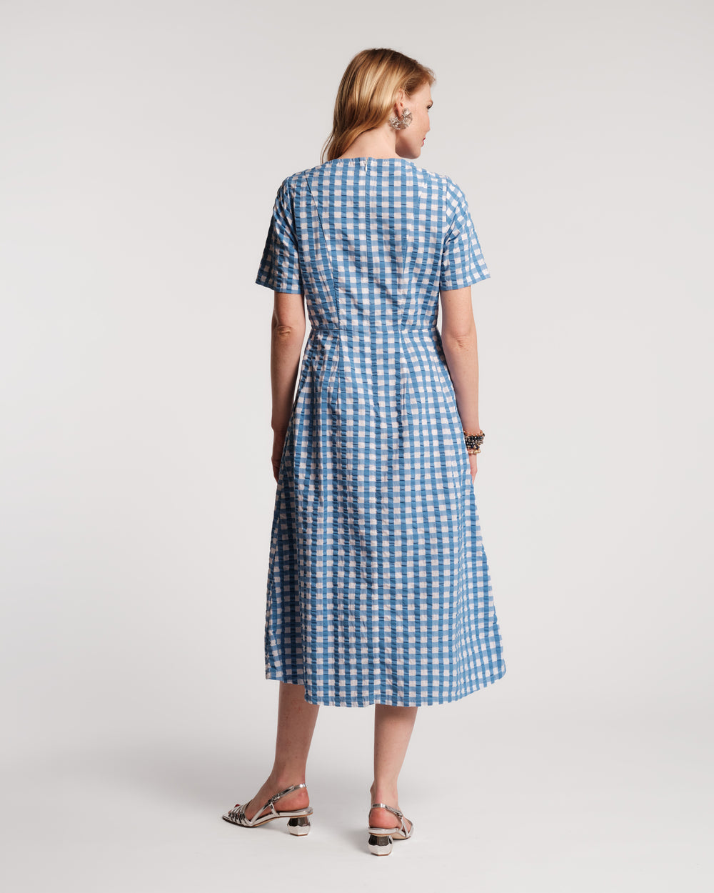 Michelle Midi Dress Gingham Cotton Blue/White Frances Valentine