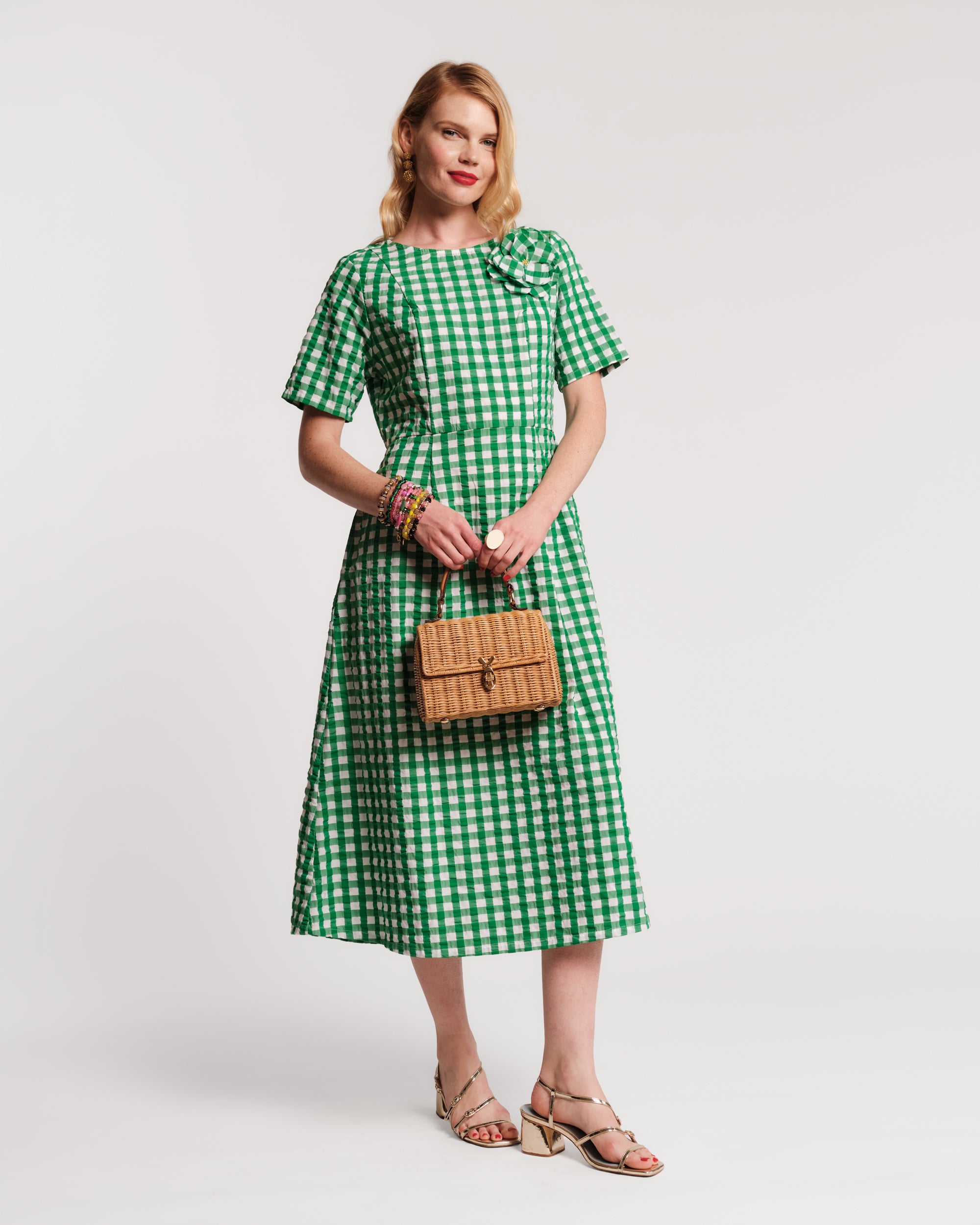 Michelle Gingham Midi Dress - Green – Frances Valentine