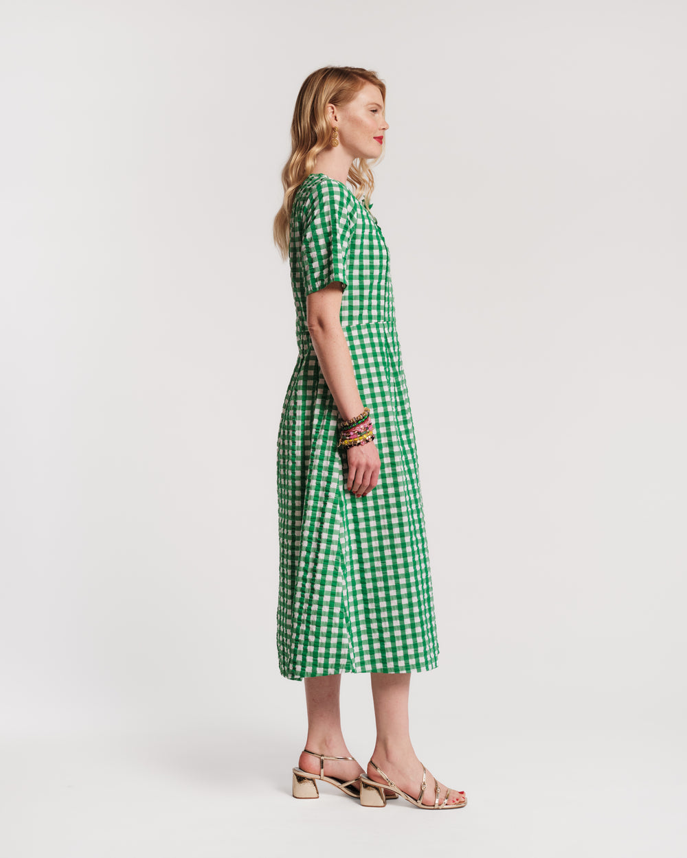 Michelle Midi Dress Gingham Cotton Poplin Green/Oyster Frances Valentine
