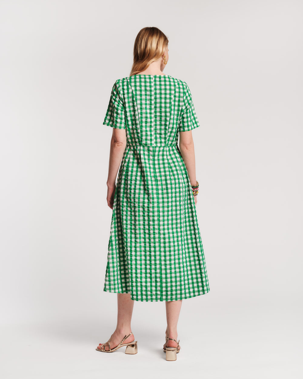 Michelle Midi Dress Gingham Cotton Poplin Green/Oyster Frances Valentine