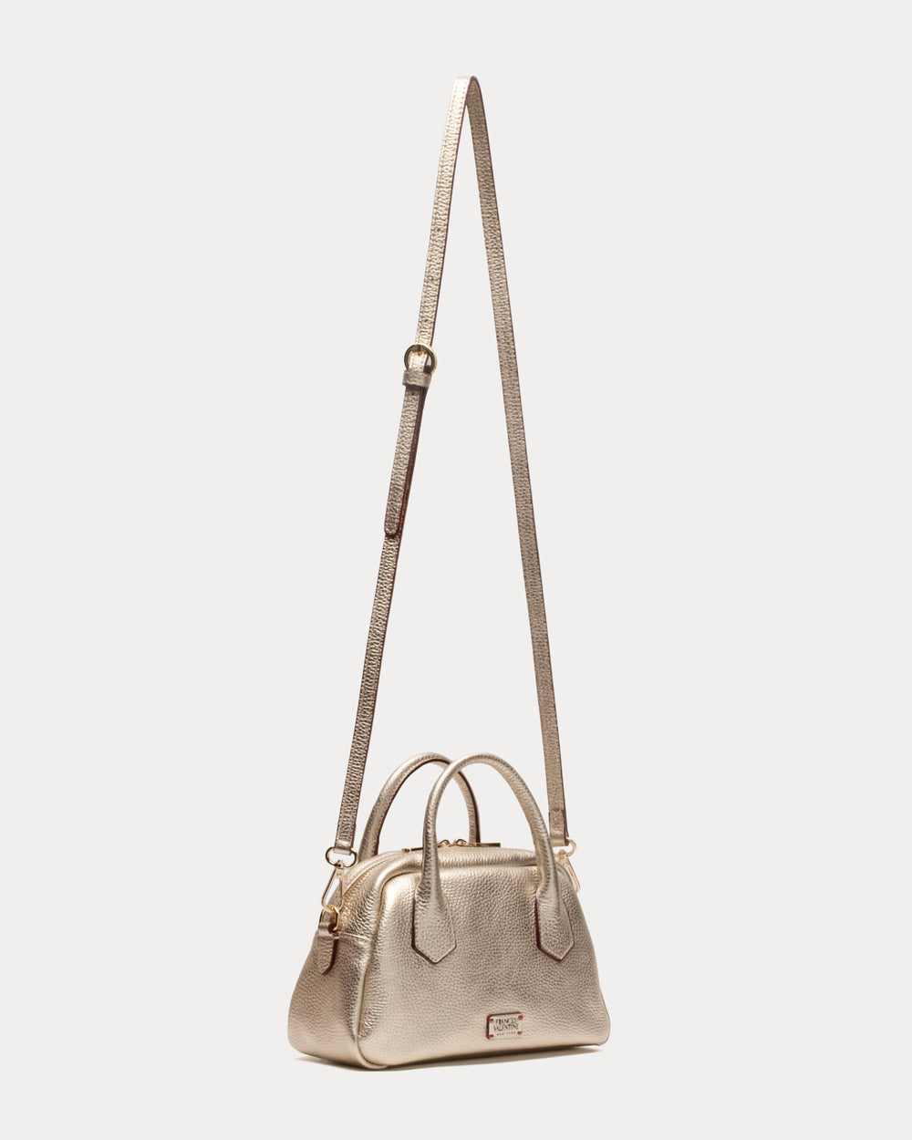 Mini Bowler Bag - Tumbled Leather Metallic Gold Shoulder Bag Frances Valentine