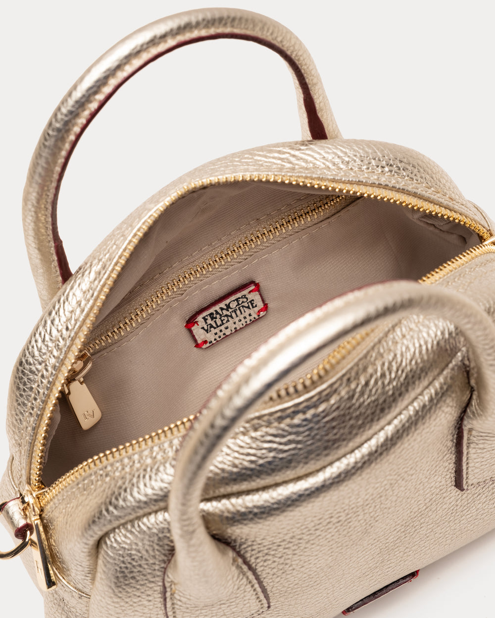 Mini Bowler Bag - Tumbled Leather Metallic Gold Shoulder Bag Frances Valentine
