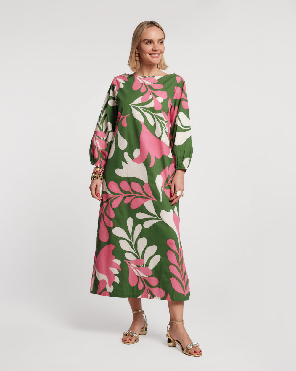 Minnow Maxi Dress Modern Palm Cotton Poplin Treetop/Multi Frances Valentine