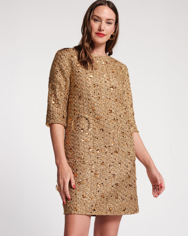 Mod Dress Sequin Wool Sequin Gold - Frances Valentine