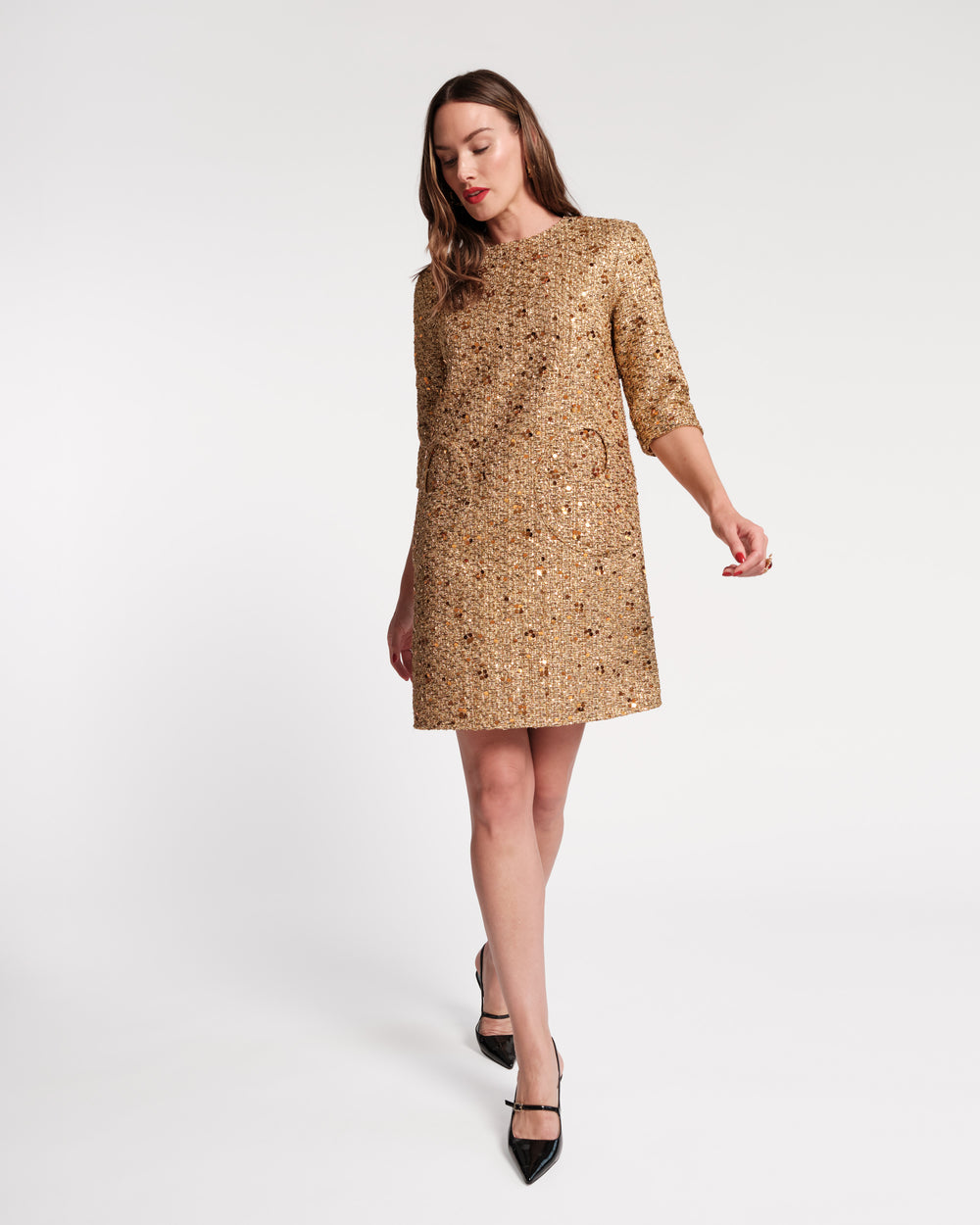 Mod Dress Sequin Wool Sequin Gold - Frances Valentine