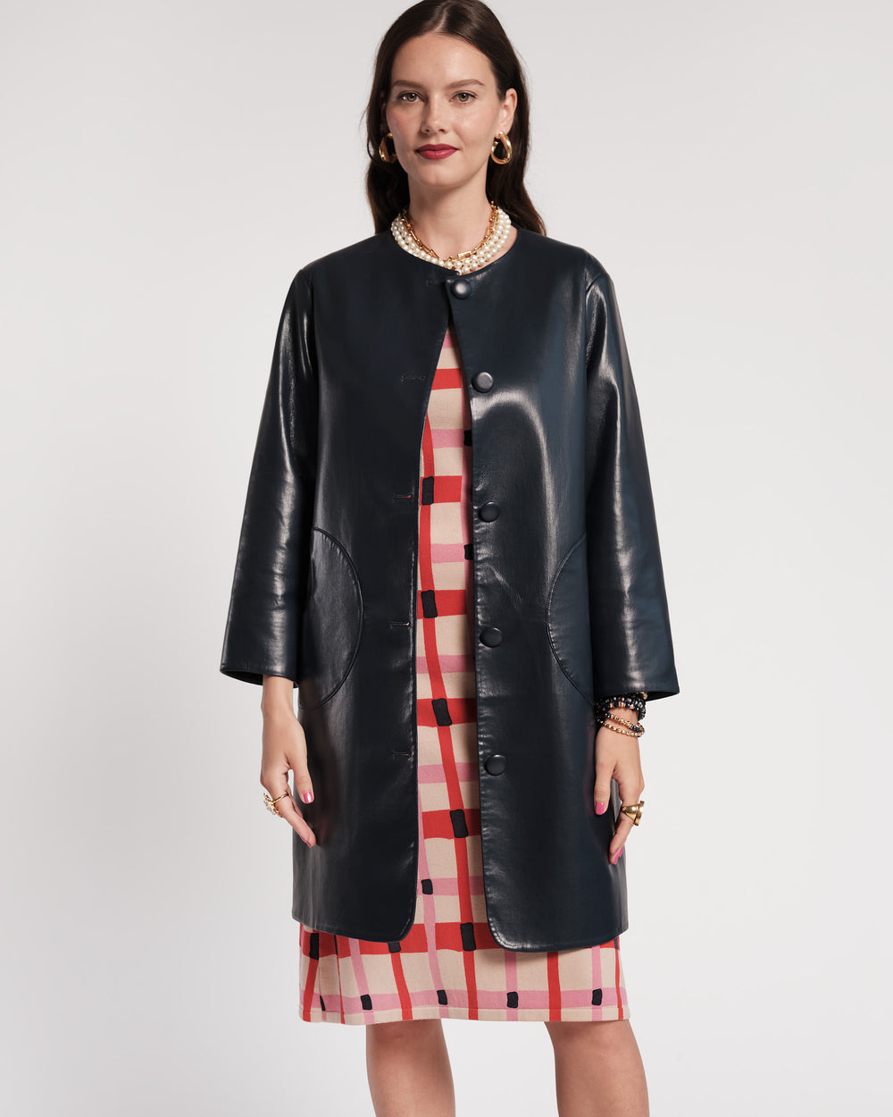 Mod Jacket - Faux Leather Navy Coats & Jackets Frances Valentine