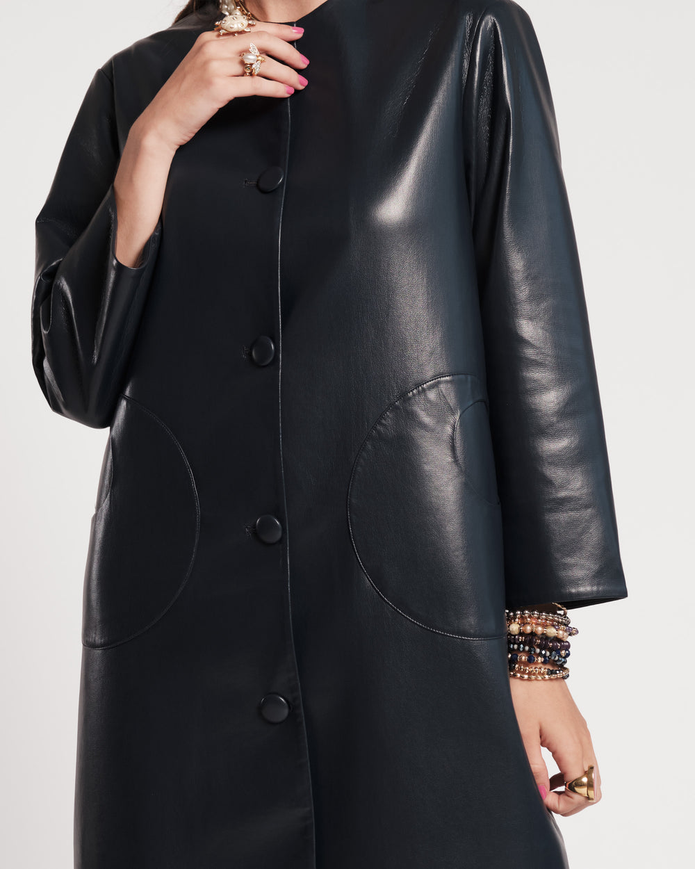 Mod Jacket - Faux Leather Navy Coats & Jackets Frances Valentine