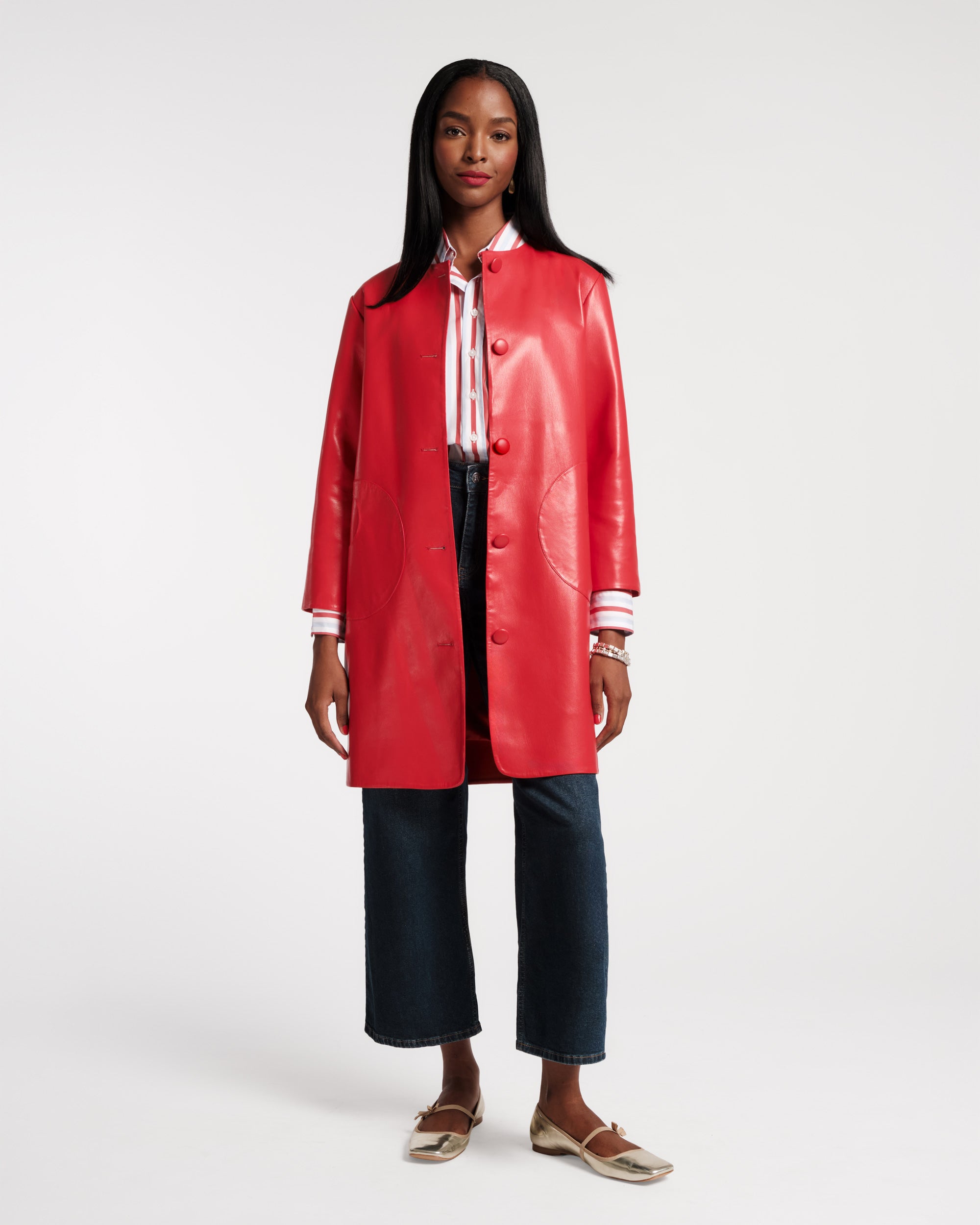 Mod Jacket - Faux Leather Geranium – Frances Valentine