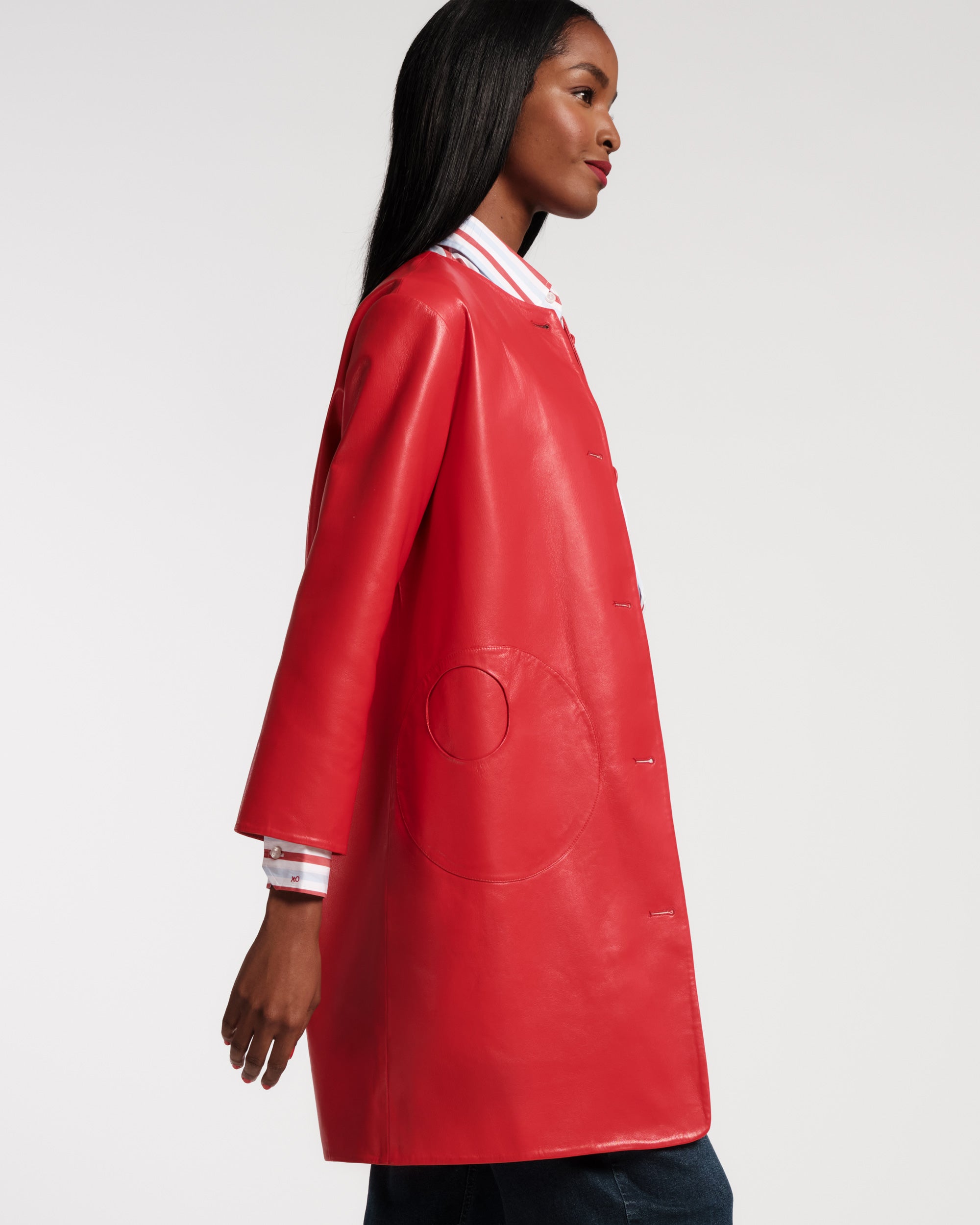 Mod Jacket - Faux Leather Geranium – Frances Valentine