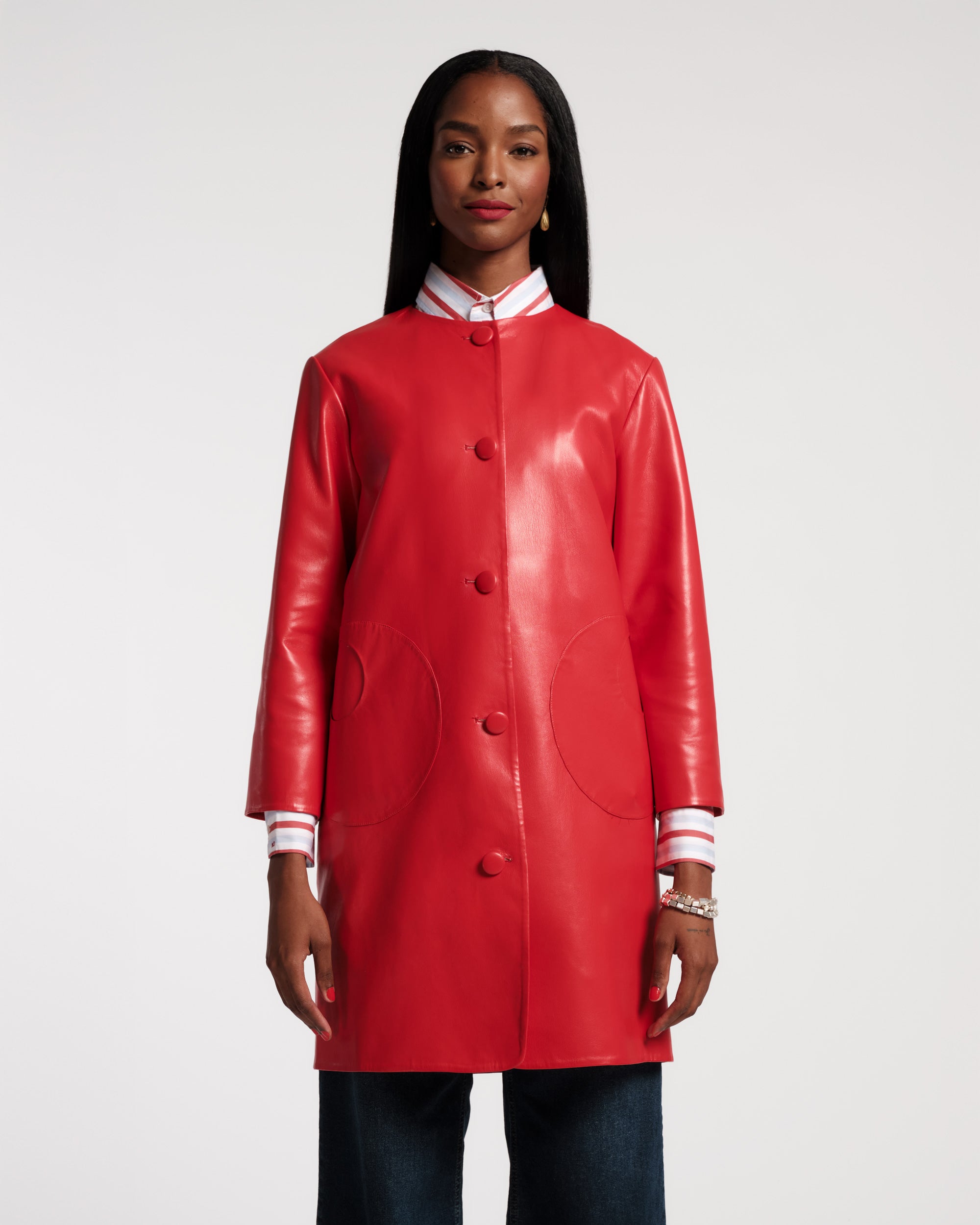 【はむち】LA MARINE FRANÇAISE レッドピーコート Mod Jacket - Faux Leather Geranium – Frances Valentine