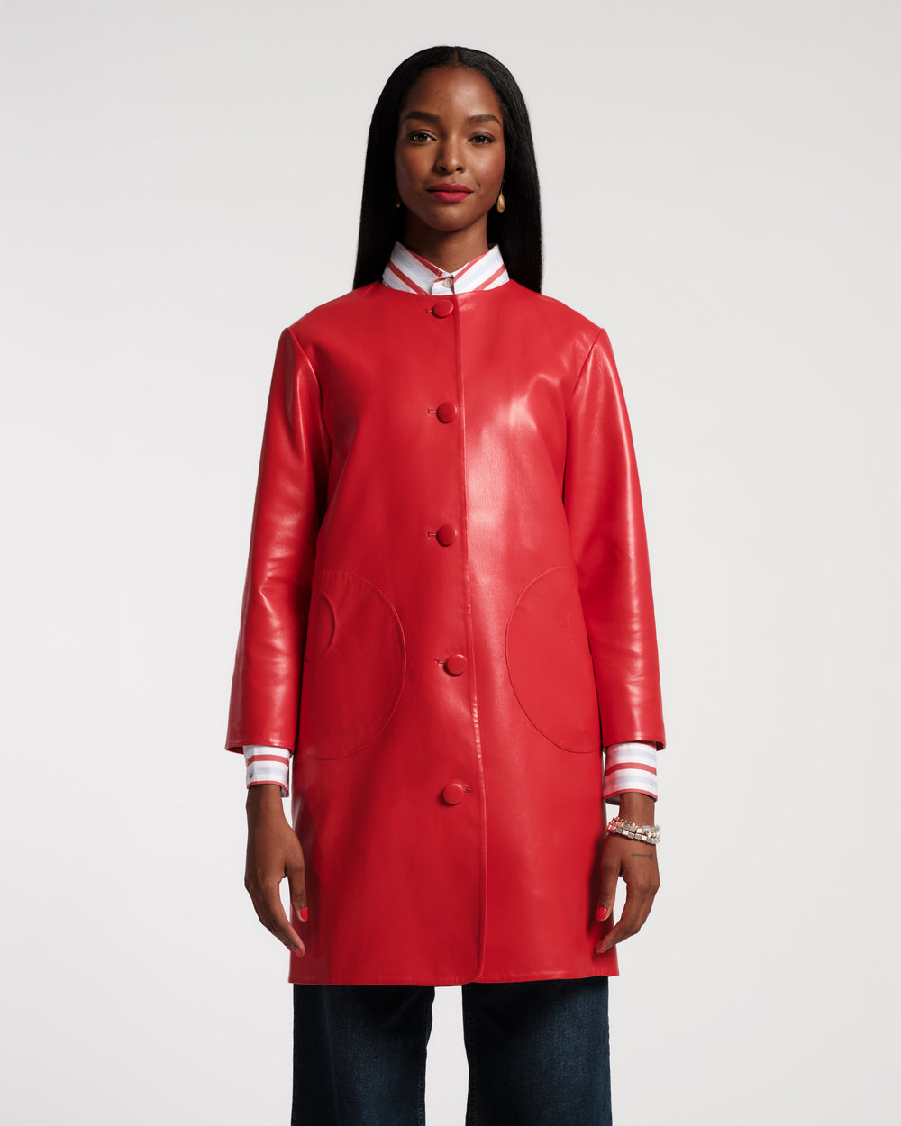 Mod Jacket - Faux Leather Geranium - Frances Valentine