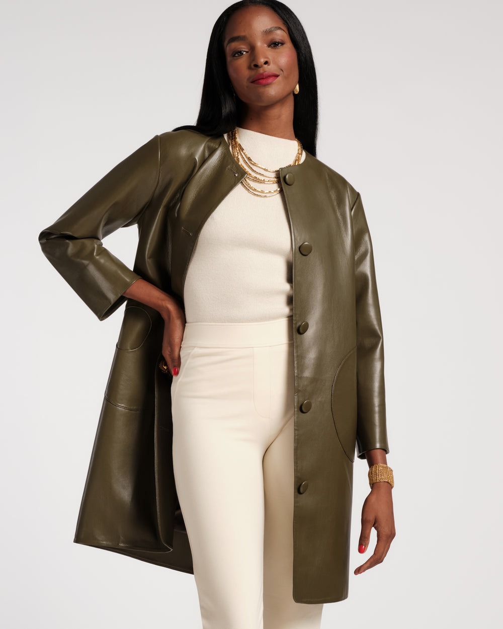 Mod Jacket - Faux Leather Olive - Frances Valentine