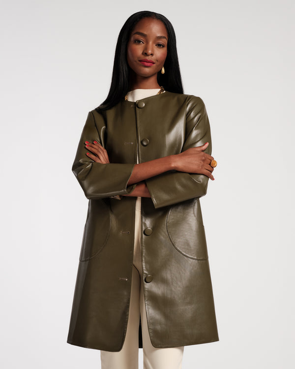 Mod Jacket - Faux Leather Olive - Frances Valentine