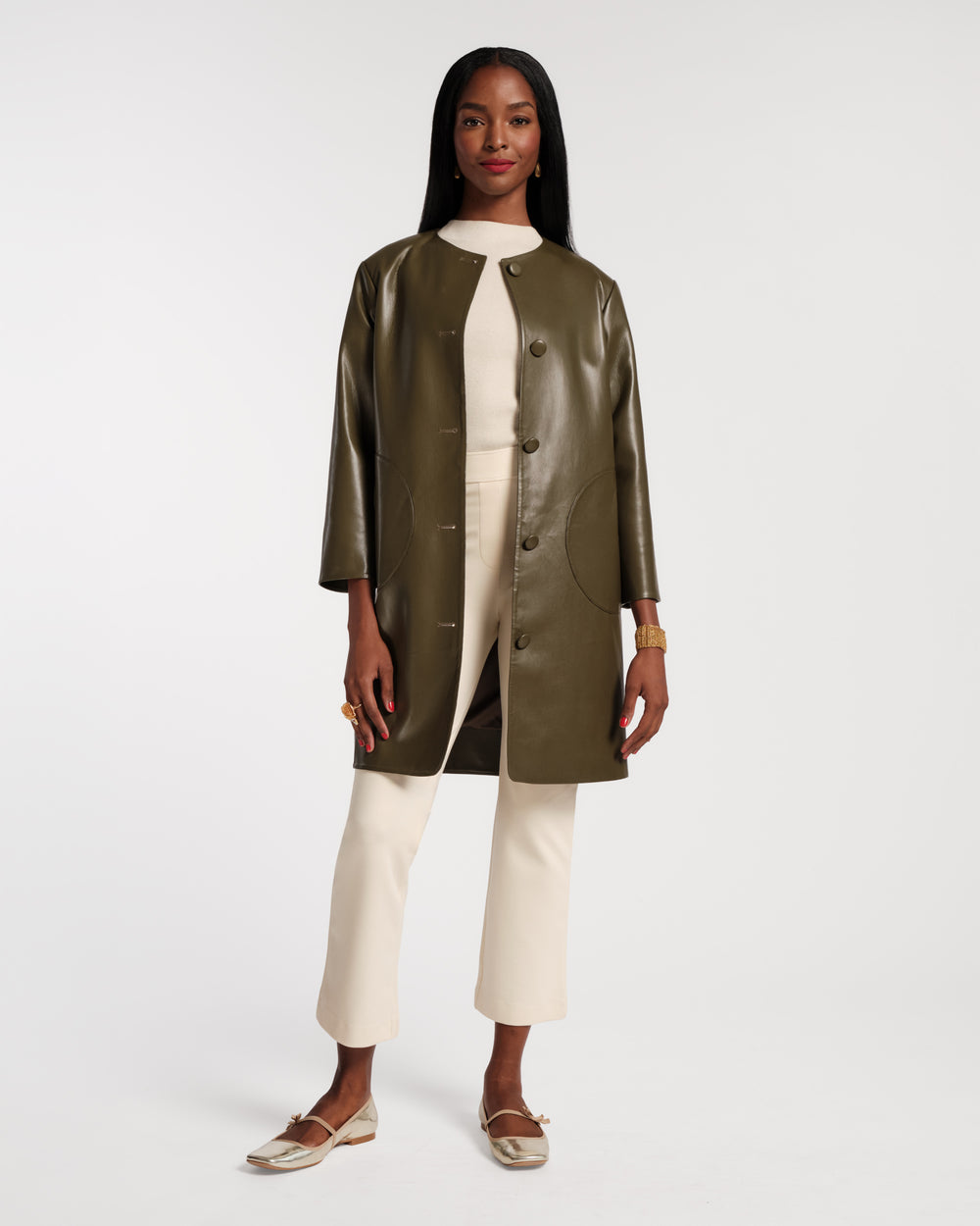 Mod Jacket - Faux Leather Olive - Frances Valentine