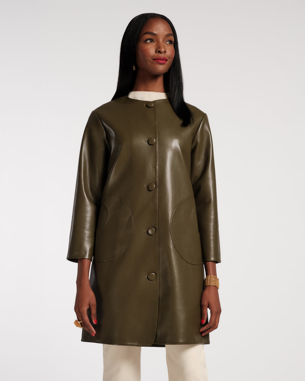 Mod Jacket - Faux Leather Olive - Frances Valentine