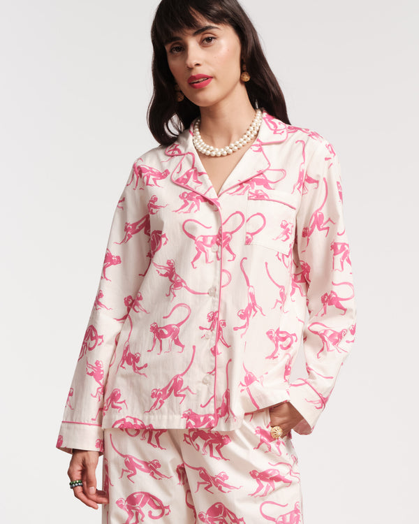 Teddy Pajama Top - Pink Monkey - Frances Valentine