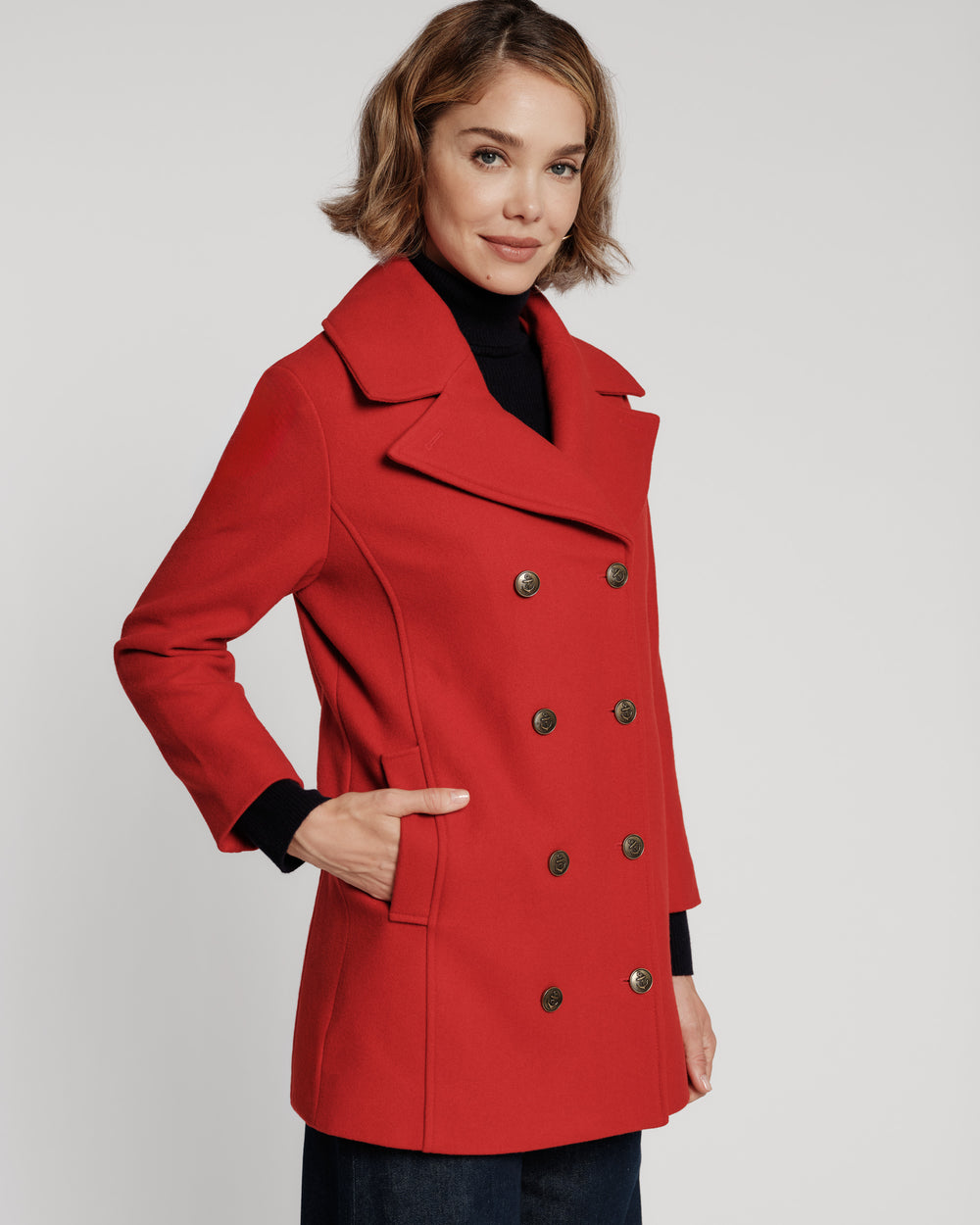 Wool Peacoat - Red