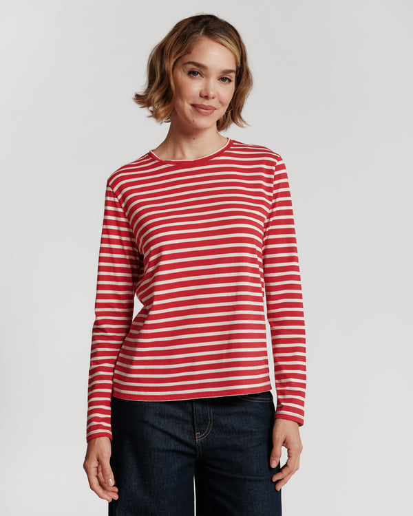 Long Sleeve Stripe T Shirt - Red